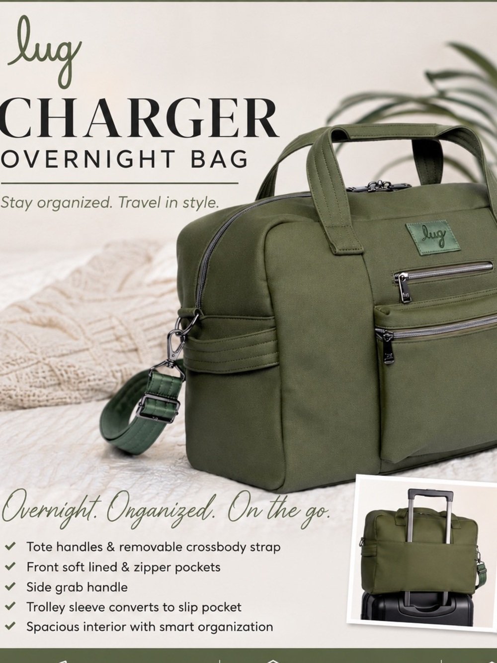 LUG 🌟GORGEOUS  🌟Deep 🫒Olive  Matte Luxe Vegan Leather Lu Overnight Travel Bag